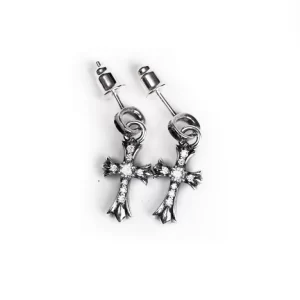 CH Cross Baby Fat Stud Earrings With Pavé Diamond