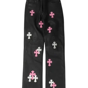 Chrome Hearts Fleur Knee Leather Cross Patch Pants