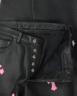 Chrome Hearts Fleur Knee Leather Cross Patch Pants,