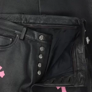 Chrome Hearts Fleur Knee Leather Cross Patch Pants,