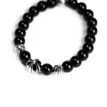 Onyx Bead Bracelet 8MM 4 Silver Beads,