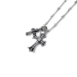 Small Cross and Babyfat Charm Necklace With Diamonds