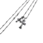 Small Cross and Babyfat Charm Necklace With Diamonds,