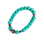 Turquoise Bead Bracelet 8MM 4 Silver Beads